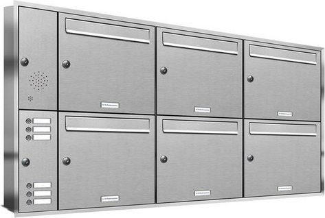 AL Briefkasten-System für 6 Parteien zur Unterputzmontage, silberfarben, B/H/T: 133,7 x 72,4 x 11,6 cm - Bild 1