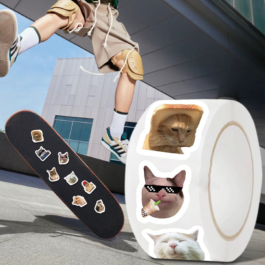 500 Stück Niedliche Katzen-Aufkleber in Weiß und Mehrfarbig, Wasserfeste Sticker-Rollen für Laptop, Flaschen und Dekoration - Bild 3