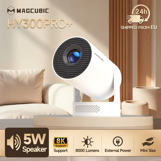 Magcubic HY300 Pro+ Outdoor-Projektor in Weiß mit 8000 Lumen, Android 14, WiFi 6 und Bluetooth 5.4 sowie 5W HiFi-Lautsprecher - Bild 1
