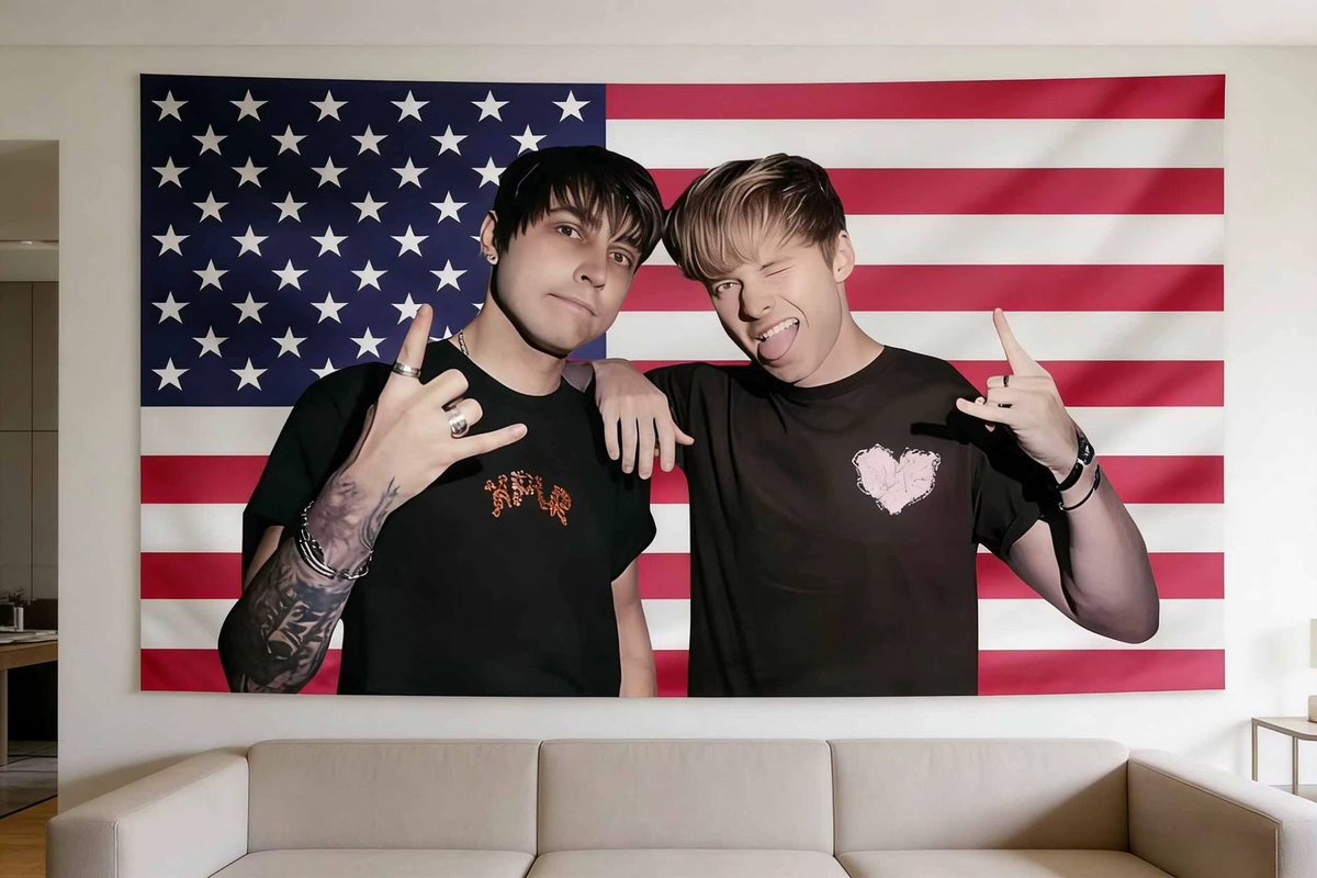 Jake&Johnnie Sam Colby Wandteppich mit amerikanischer Flagge, Sterne und Streifen, Wandbehang in Multicolour, B: 60 cm, H: 40 cm - Bild 4