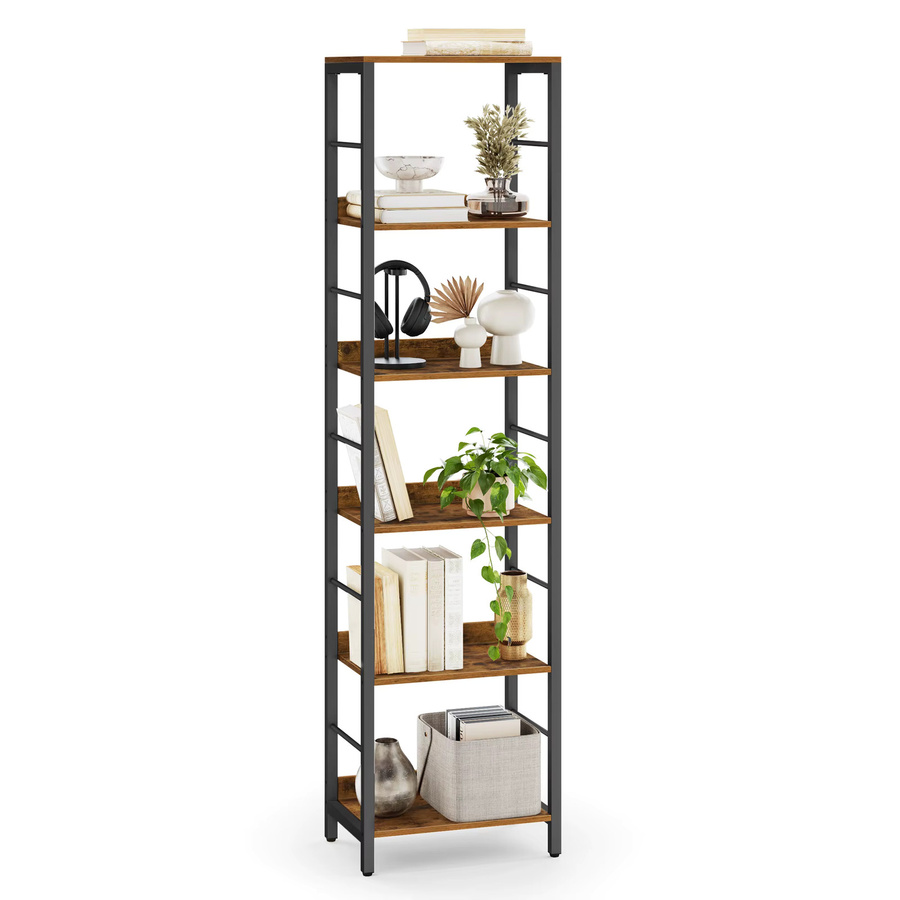 VASAGLE Bücherregal mit 6 Ebenen und Rückwand im Industrial Design, Farbe: Braun/Schwarz - Bild 2