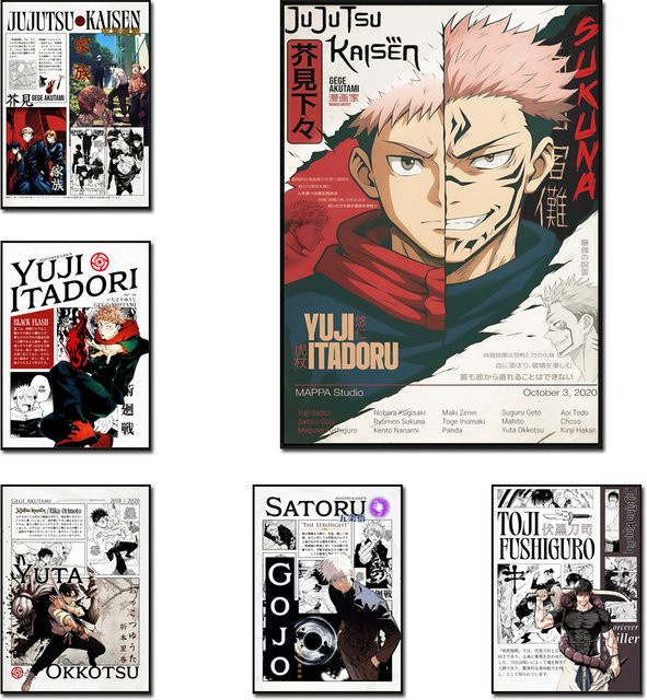 Kayou Jujutsu Kaisen Leinwandgemälde Manga Wanddekoration mit Yuji Itadori und Gojo Satoru in Multicolour - Bild 1