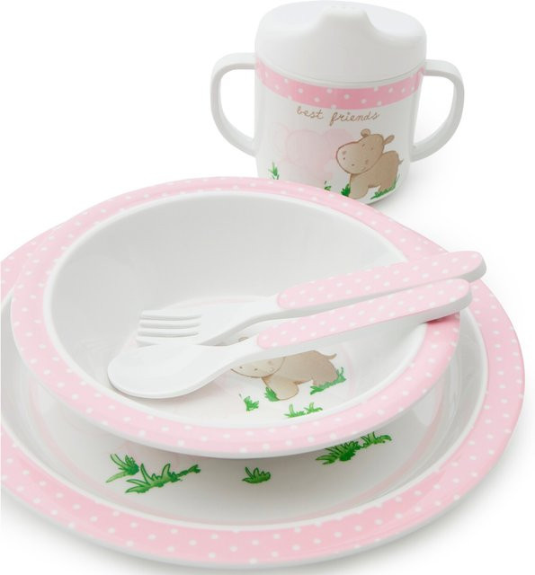 Bieco Geschirrset mit Tiermotiv 5-teilig in Pink, Weiß und Grau - Bild 1