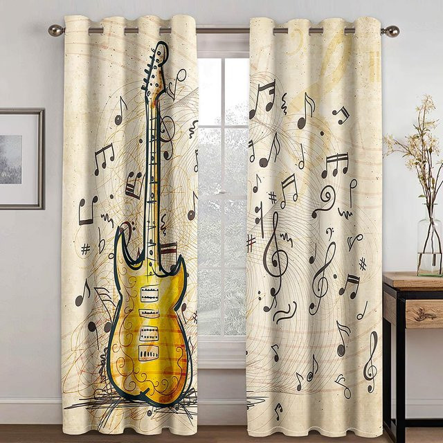 A Family Of Home Textiles Vorhang mit buntem E-Gitarren-Grafikdesign, halbtransparent, Mehrfarbig, Breite: 135 cm, Höhe: 245 cm - Bild 1