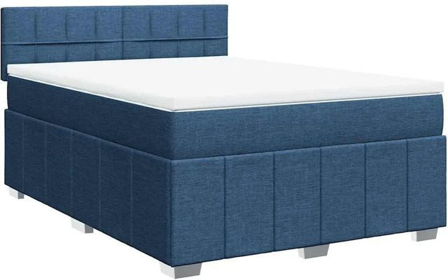 vidaXL Boxspringbett mit Matratze Blau aus Stoff, Hybrid-Bett mit Taschenfederkern, B/T: 140 x 190 cm - Bild 1