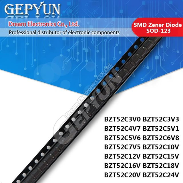 100 Stück SMD Zenerdiode BZT52 Serie in Schwarz, Gehäuse SOD-123 - Bild 1