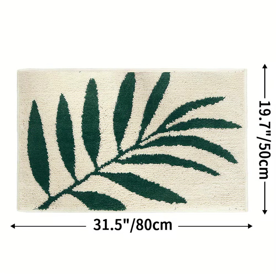 VIKAMA Grüner Blatt-Teppich mit floralem Design, weich und saugfähig, Rechteckig, B/T: 60 x 40 cm - Bild 3