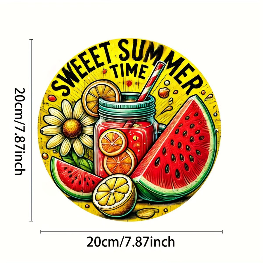 Rundes Eisenschild Potdemiel Sweet Summer Time in Multicolour mit Obst und Blumen im Retro-Design, Durchmesser: 20,3 cm - Bild 3