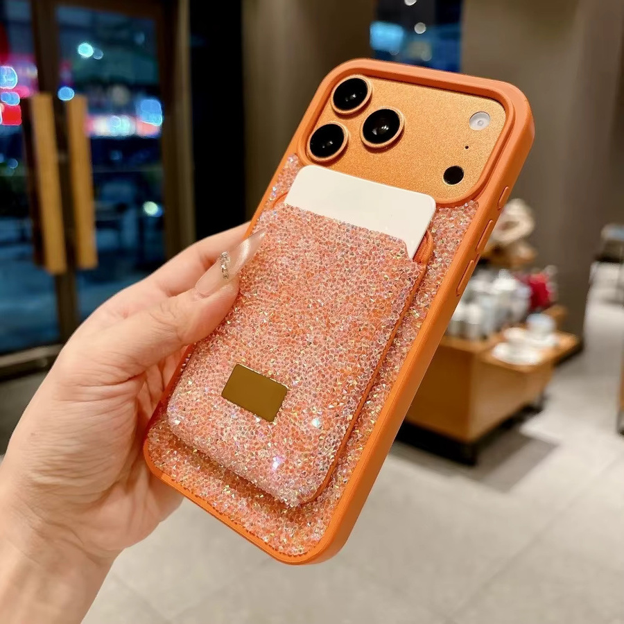 Elegante Glitzer-Strass-Hülle mit magnetischem Kartenfach für Apple iPhone 17 Pro Max, 16, 15, 14 Plus und 13 Pro in Weiß - Bild 2
