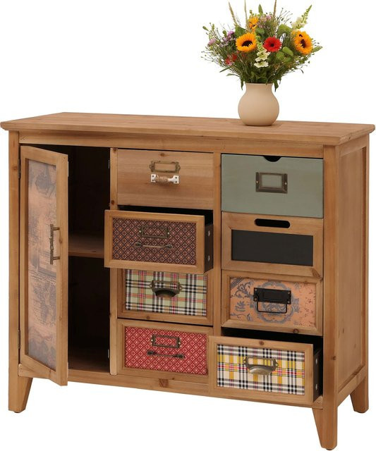 Apothekerkommode MCW-O63 aus Holz in Natur mit Vintage Shabby Muster, B/T/H: 80 x 40 x 91 cm - Bild 1