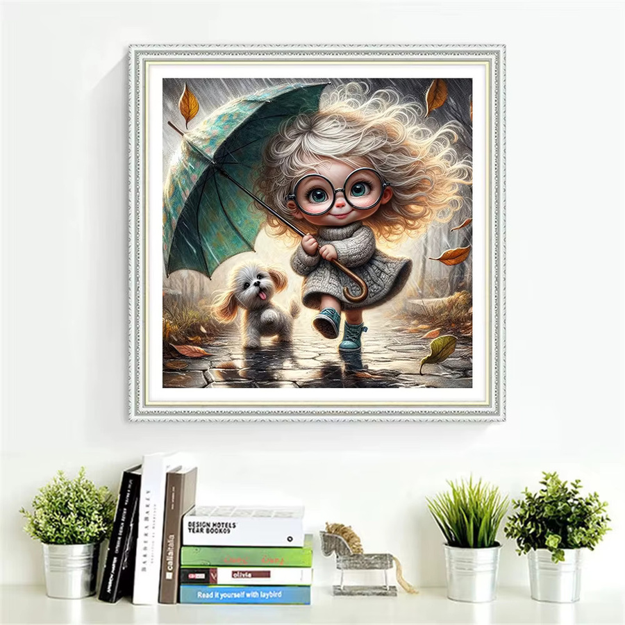 HUACAN Kreuzstickerei-Set Mädchen Cartoon-Porträt DIY Bastelset für Erwachsene in Multicolour, Breite: 30 cm, Höhe: 30 cm - Bild 3