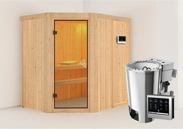 Karibu Sauna Silva mit Bio-Kombiofen und externer Steuerung in Anthrazit und Brown, B/T/H: 151 x 196 x 196 cm - Bild 1