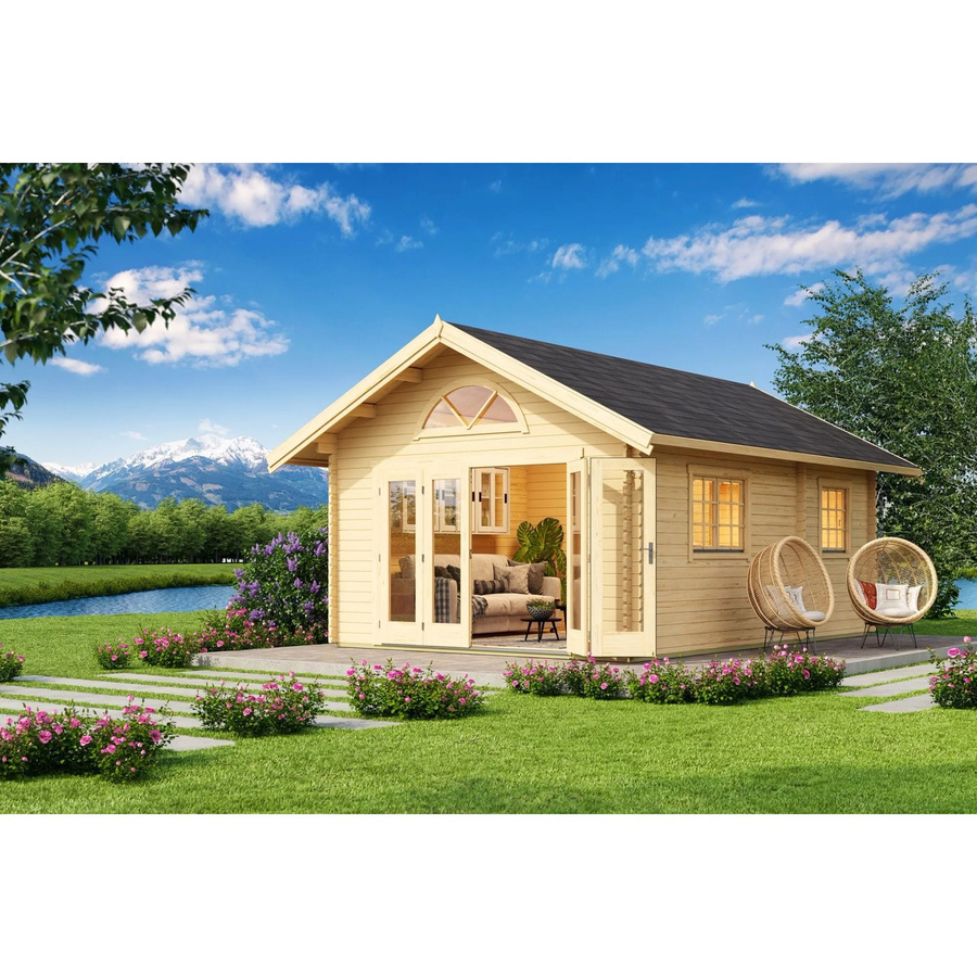 Lasita Blockbohlenhaus Caroline Maja in Braun mit Satteldach, B/H/T: 489,9 x 330,6 x 675 cm - Bild 2