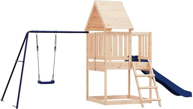 vidaXL Spielturm aus Kiefernholz mit Rutsche, Schaukel und Sandkasten in Blau, H x B x T: 235 x 228 x 235 cm - Bild 1