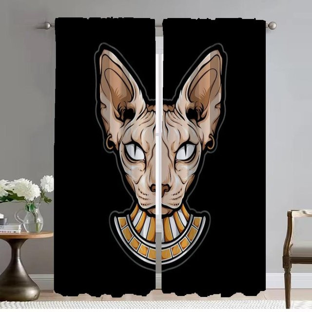 Verdunkelungsvorhang mit Katzen-Motiv für dein Zimmer, 2 Paneele, Schwarz, Breite: 50 cm, Höhe: 70 cm - Bild 1