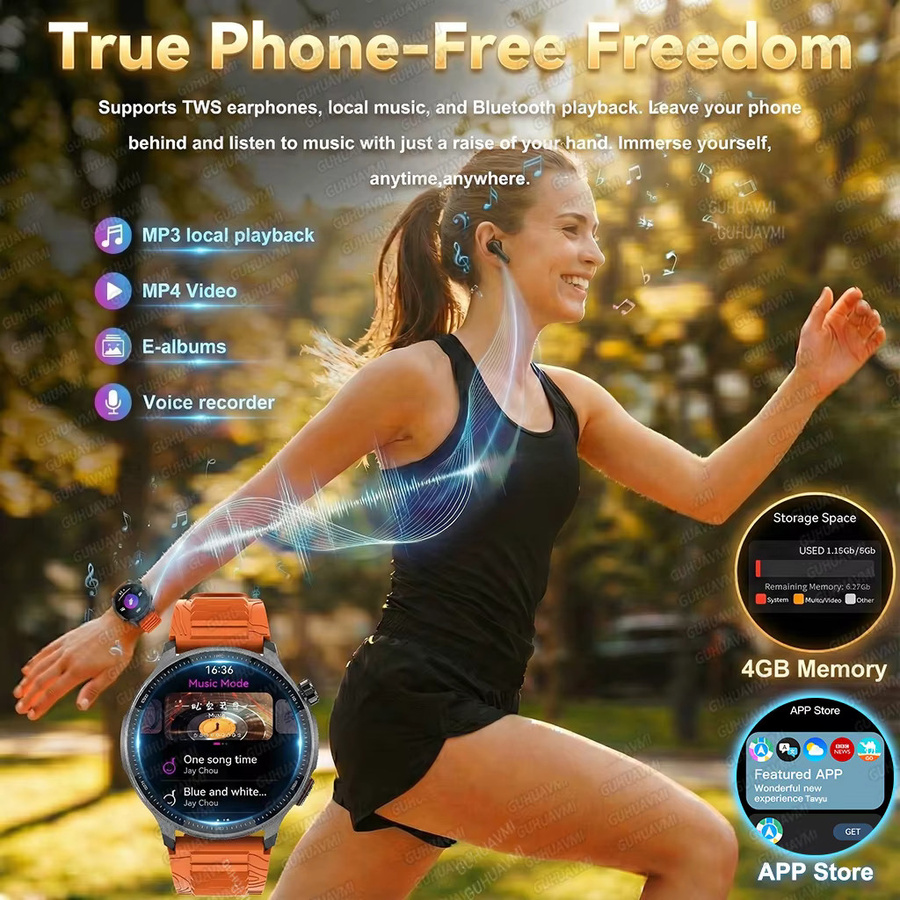 GUHUAVMI Smartwatch mit 4G-Speicher, GPS Offline-Karten und Kompass, wasserdichte Sportuhr in Grün - Bild 4