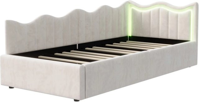 PXloue Tagesbett Kinderbett mit hydraulischem Stauraum aus Samtstoff, B/T/H: 90 x 200 x 105 cm (Breite: 90 cm, Länge: 200 cm, Höhe: 105 cm) - Bild 1