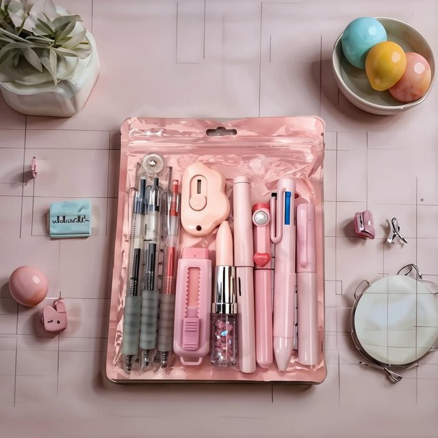 K-MIME 11-in-1 Briefpapier-Set für Schüler in Pink und Lila aus Kunststoff - Bild 1