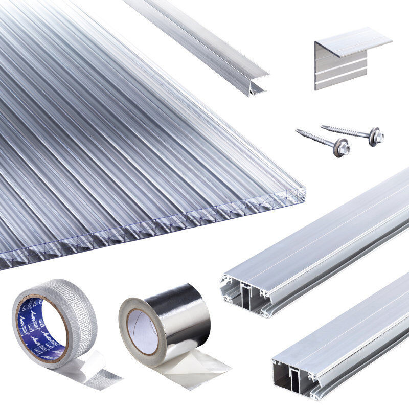 Terrassendach-Set Klassik Top X von T&J mit glasklaren 16 mm Polycarbonat Stegplatten und Komplettverlegeprofil aus Aluminium und Edelstahl - Bild 1