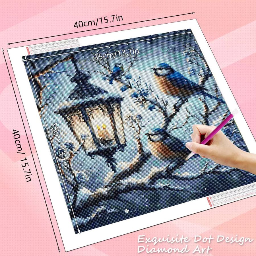 HUACAN Diamant-Gemälde Vogel Motiv mit runden Diamanten als Wanddekoration für dein Zuhause im Winter-Design - Bild 2