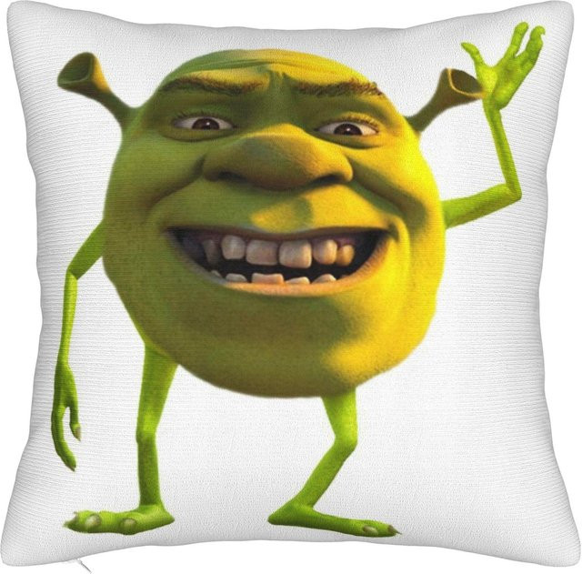 Hey Shrexy Dekorative quadratische Kissenhülle Shrek Meme aus Polyester, Farbe: Weiß, B/T/H: 40 x 40 x 1 cm - Bild 1