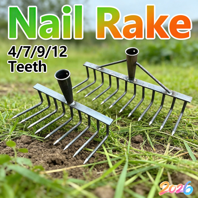 Shunmaii Hochkarbon-Stahl-Nagelrechen als multifunktionaler Gartenrechen zum Unkrautjäten und Bodenlockern - Bild 1