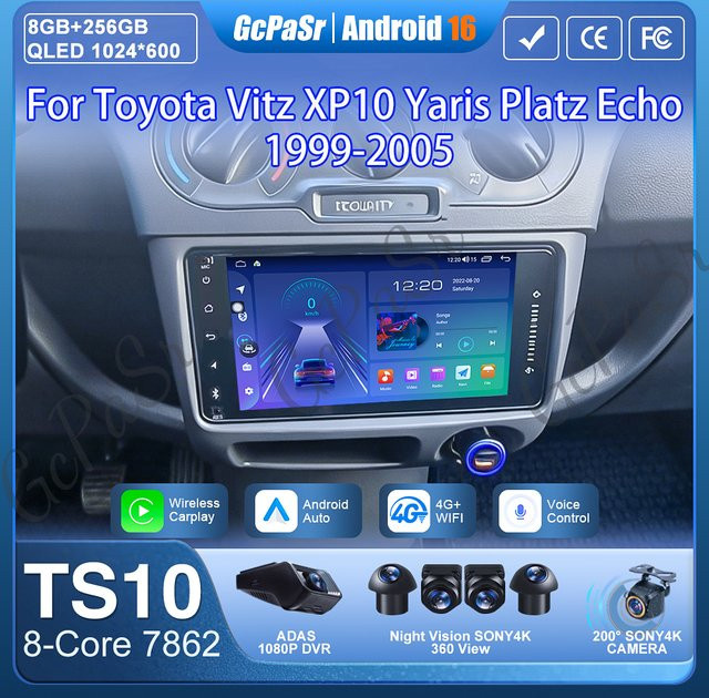 FengShiDa Android Autoradio mit Navigation GPS und Wifi für Toyota Vitz XP10 Yaris Platz Echo 1999-2005 in Schwarz - Bild 1