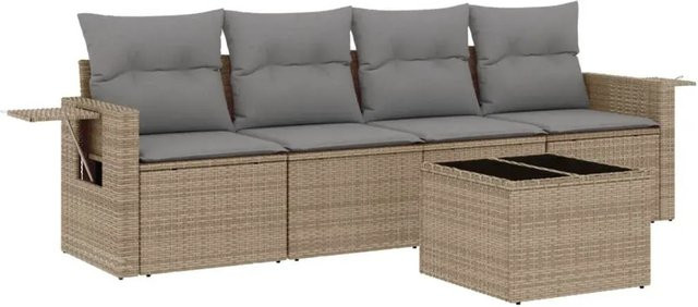 vidaXL 5-teilige Garten-Sofagarnitur aus Poly-Rattan in Beige mit Kissen und Gartentisch - Bild 1