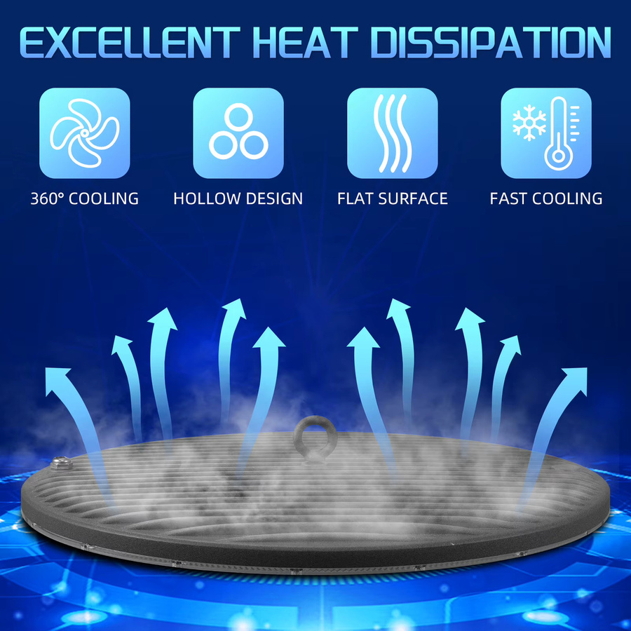 Energiesparende LED UFO Hallenleuchte IP66 Wasserdicht, 6500K Tageslicht Weiß, Industrielle Deckenlampe aus Aluminium für Lager, Werkstatt und Garage - Bild 2