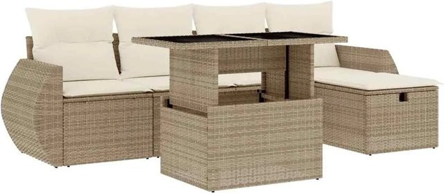 vidaXL 6-teilige Garten-Sofagarnitur aus Poly-Rattan in Beige und Cremeweiß mit Kissen aus Polyester - Bild 1