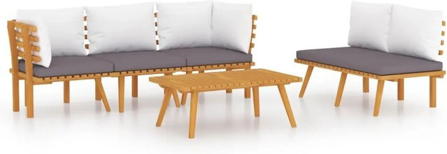 vidaXL 5-tlg Garten-Lounge-Set Modell 9 aus massivem Akazienholz mit Kissen in Braun und Grau - Bild 1