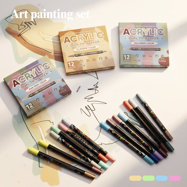 12 Farben Acryl-Markerstifte mit Doppelspitze und weichen Pinselspitzen für Zeichnungen, Anime-Illustrationen und DIY-Projekte in Multicolour - Bild 1