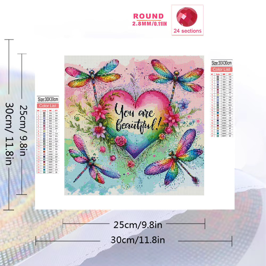 Evershine Diamant-Stickerei Landschaft mit Liebesherz und Libelle, Mosaik-Strass-Bild in Multicolour, B/T/H: 20 x 20 x 20 cm - Bild 2