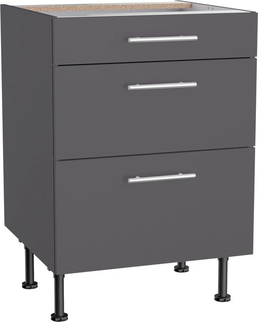 Optifit Küchen-Unterschrank Ingvar mit 3 Auszügen, Breite: 60 cm, Anthrazit Matt - Bild 1