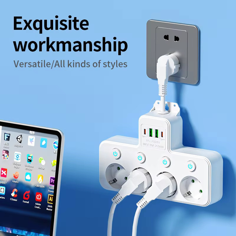 Szaoju Steckdosenleiste in Weiß mit 4/5-fach Mehrfachsteckdose, EU-Stecker und 2 USB-Anschlüssen inklusive Schalter - Bild 4