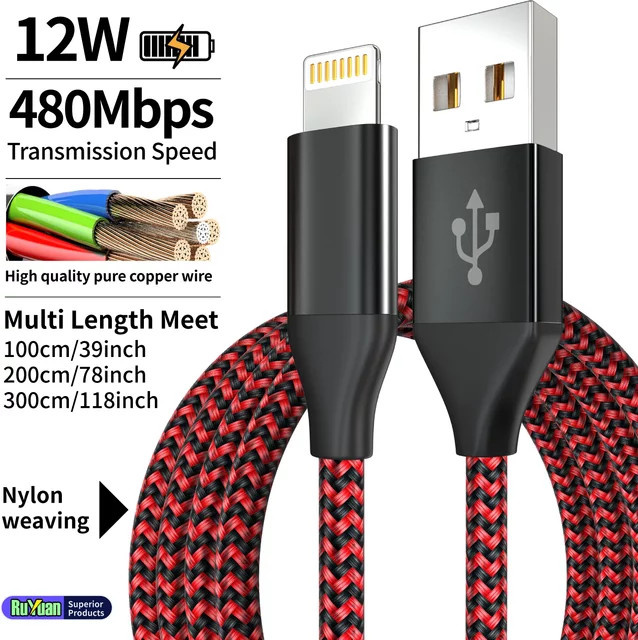 LAIHONEN USB-A zu Lightning Ladekabel 12W MFi-Zertifiziert Rot Kompatibel mit iOS und iPhone 14/13/12/11 - Bild 1