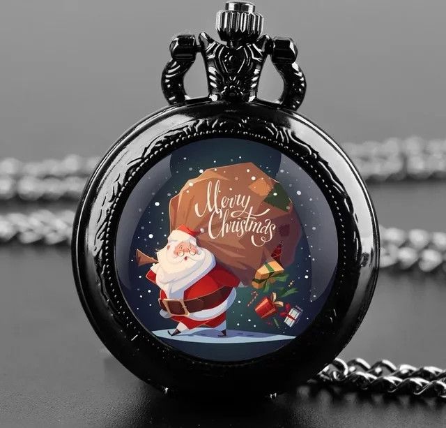 RUNERR Weihnachtsmann Taschenuhr mit Glaskuppel in Silber für Kinder - Bild 1