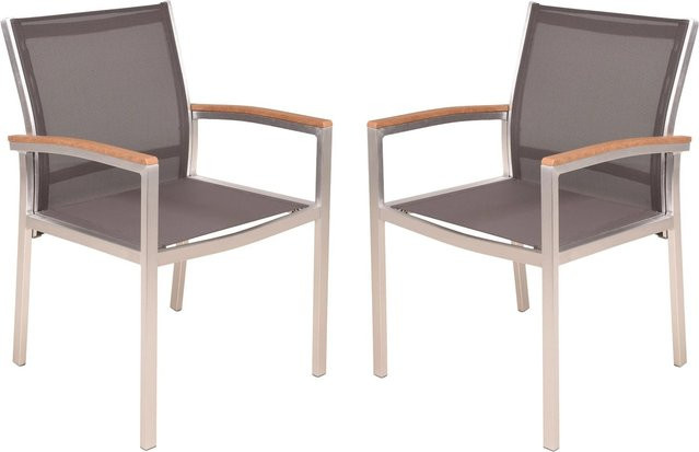Garden Pleasure Stapelstühle LIVORNO aus Aluminium mit Armlehnen und Textilene, 2er Set, Grau - Bild 1