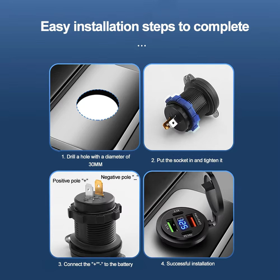 kebidumei 83W Motorrad und Auto Ladegerät mit PD 30W Schnellladefunktion, Dual USB und Typ C Steckdose, Voltmeter, Wasserdicht, Schwarz - Bild 4