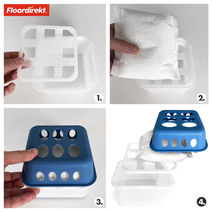 FLOORDIREKT Luftentfeuchter Hava 4er-Set in Braun mit 8 Nachfüll-Beuteln Granulat 400g pro Beutel nachfüllbar und wiederverwendbar - Bild 3