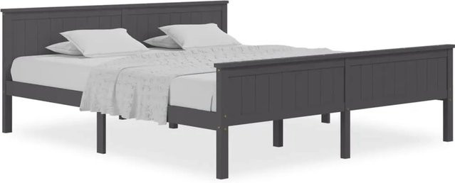 vidaXL Massivholzbett aus Kiefer in Grau im rustikalen Design B/T/H: 200 x 200 x 77 cm - Bild 1