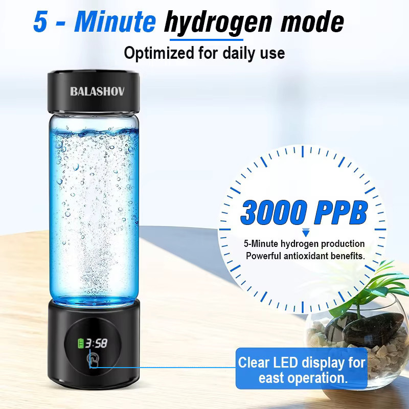 BALASHOV Wasserstoff-Wassergenerator mit SPE+PEM Doppelkammer, PPB und Zeitanzeige, H2-Inhalationsgerät, Schwarz - Bild 3