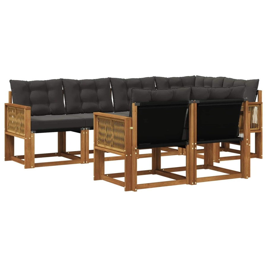 vidaXL Outdoor-Sofagarnitur L-Form aus massivem Akazienholz mit 7 Textilene-Kissen in Natur-Schwarz - Bild 2