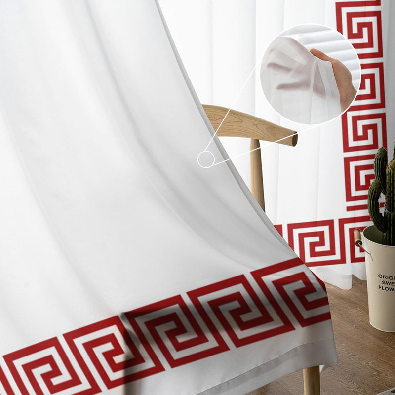 Super Six Voile-Vorhang mit griechischem Schlüsselmuster in Rot und Weiß, transparenter Chiffon-Tüllvorhang für Wohnzimmer, Küche und Schlafzimmer, B: 135 cm, H: 244 cm - Bild 2
