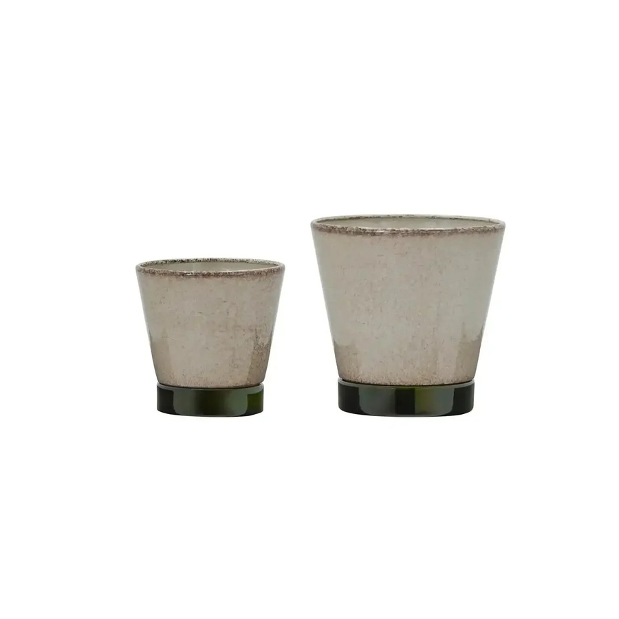 House Doctor Lima Blumentopf mit Untersetzer aus Keramik beige gesprenkelt Set von 2 - Bild 1