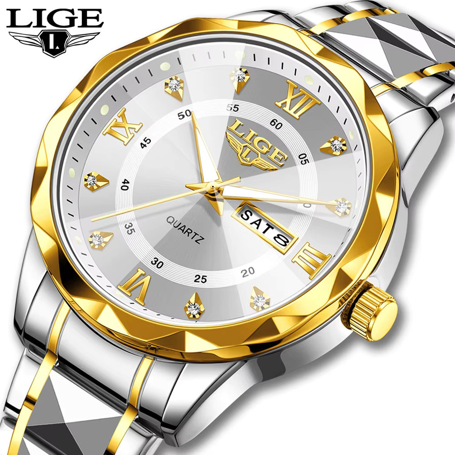 LIGE Armbanduhr Edelstahl, Quarz, Silber, Herren, Datum, Wochentag - Bild 2