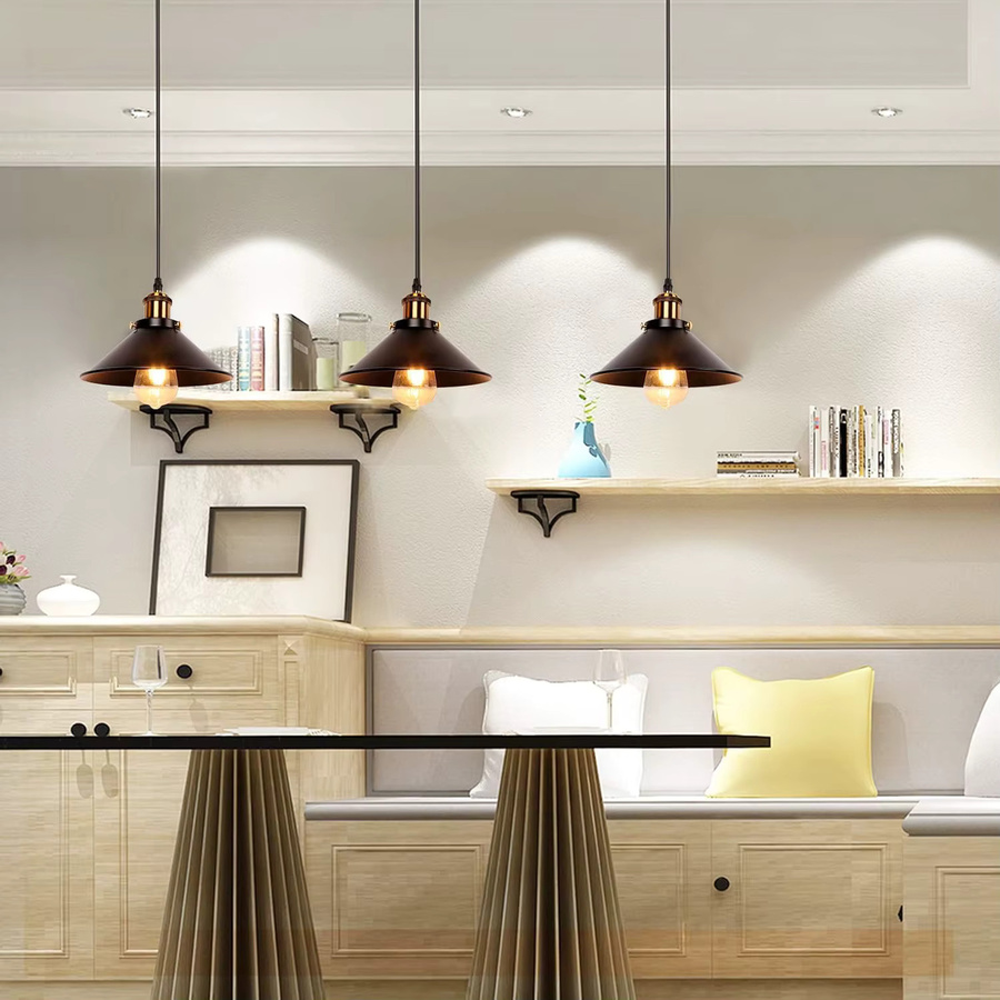 Schwarze Vintage Retro Pendelleuchte aus Metall im Regenschirm-Design für Küche, Wohnzimmer und Esszimmer - Bild 3