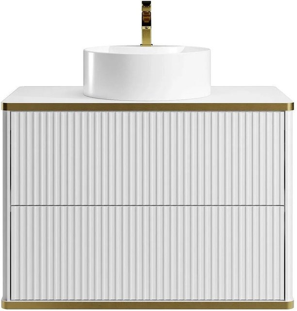 Vente-unique Einzelwaschtisch Keliza in Weiß mit Streifenoptik, Breite: 80 cm - Bild 1
