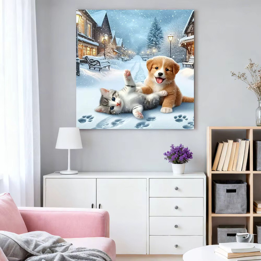 HUACAN 5D DIY Diamantmalerei mit Tier-Motiv Katze und Hund, Mosaik Stickerei Dekoration in Multicolour - Bild 2