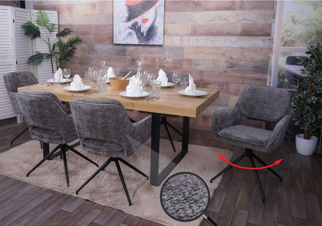 6er-Set Esszimmerstühle MCW-N74 drehbar mit Auto-Return aus Chenille-Stoff in Dunkelgrau (Öko-Tex) - Bild 1
